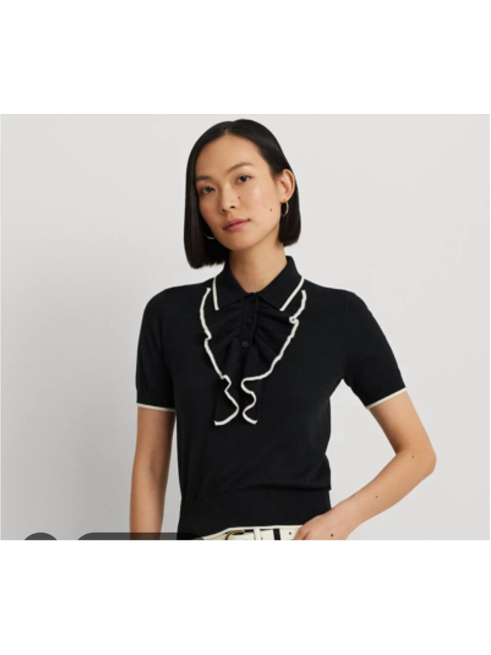 Lauren Ralph Lauren Black Label Ruffle Trim Polo Sweater In Black Women's Sz 1X - Picture 1 of 10